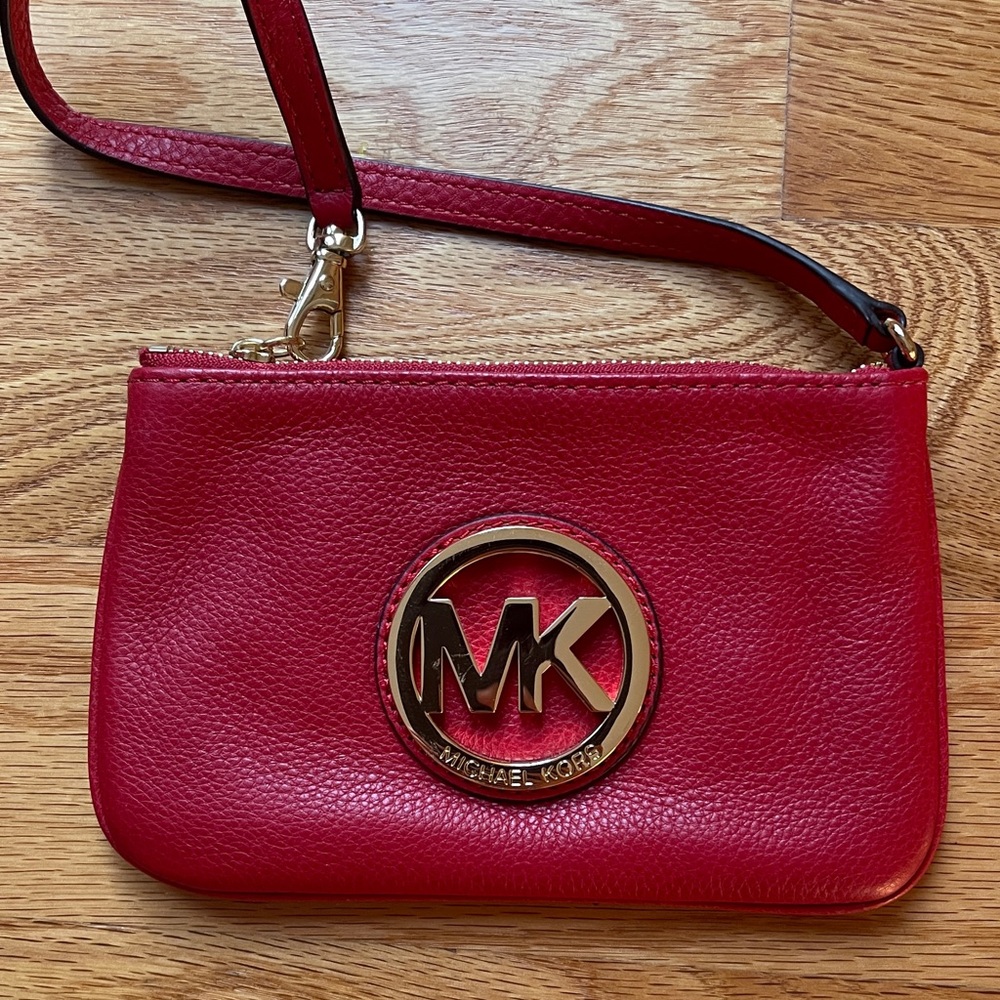Michael Kors Red Pebbled Leather Wristlet